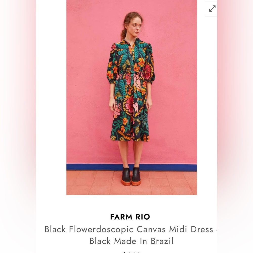 Farm Rio black flowerdoscopic canvas midi dress XS